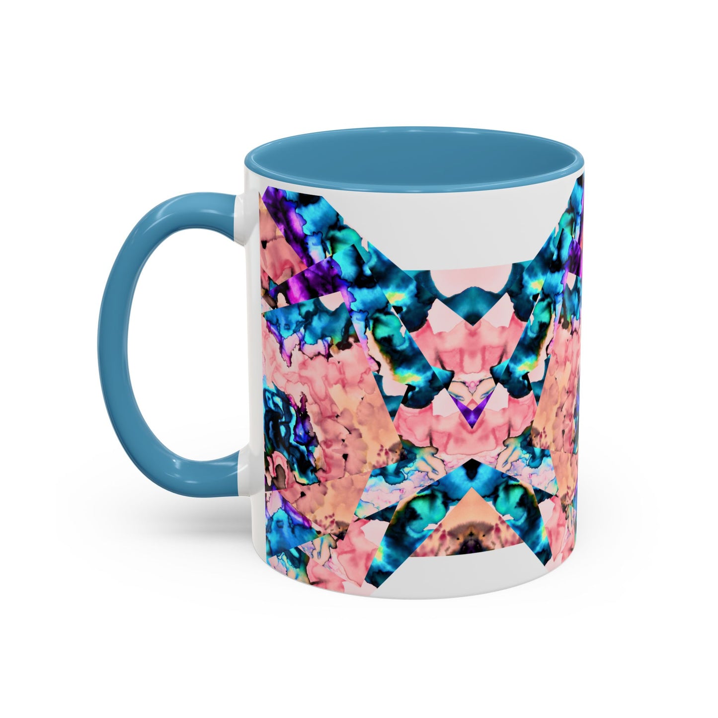 Abstract Gemstone Accent Coffee Mug — Pink & Teal Marble Art