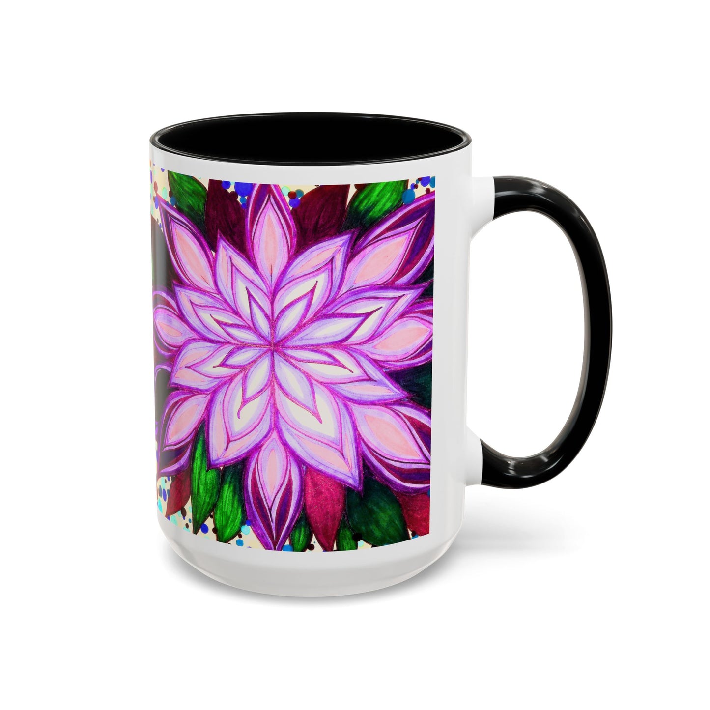 Floral Lotus Accent Coffee Mug — Purple Mandala 11/15oz