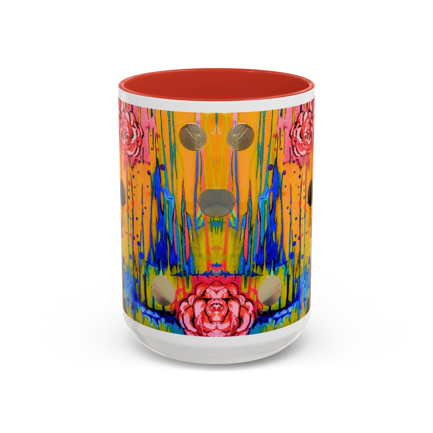 Vibrant Drip Floral Accent Coffee Mug — Colorful Abstract Roses (11/15 oz)