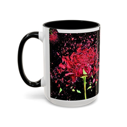 Black Floral Splash Coffee Mug — Red Rose Explosion Accent Mug (11/15oz)