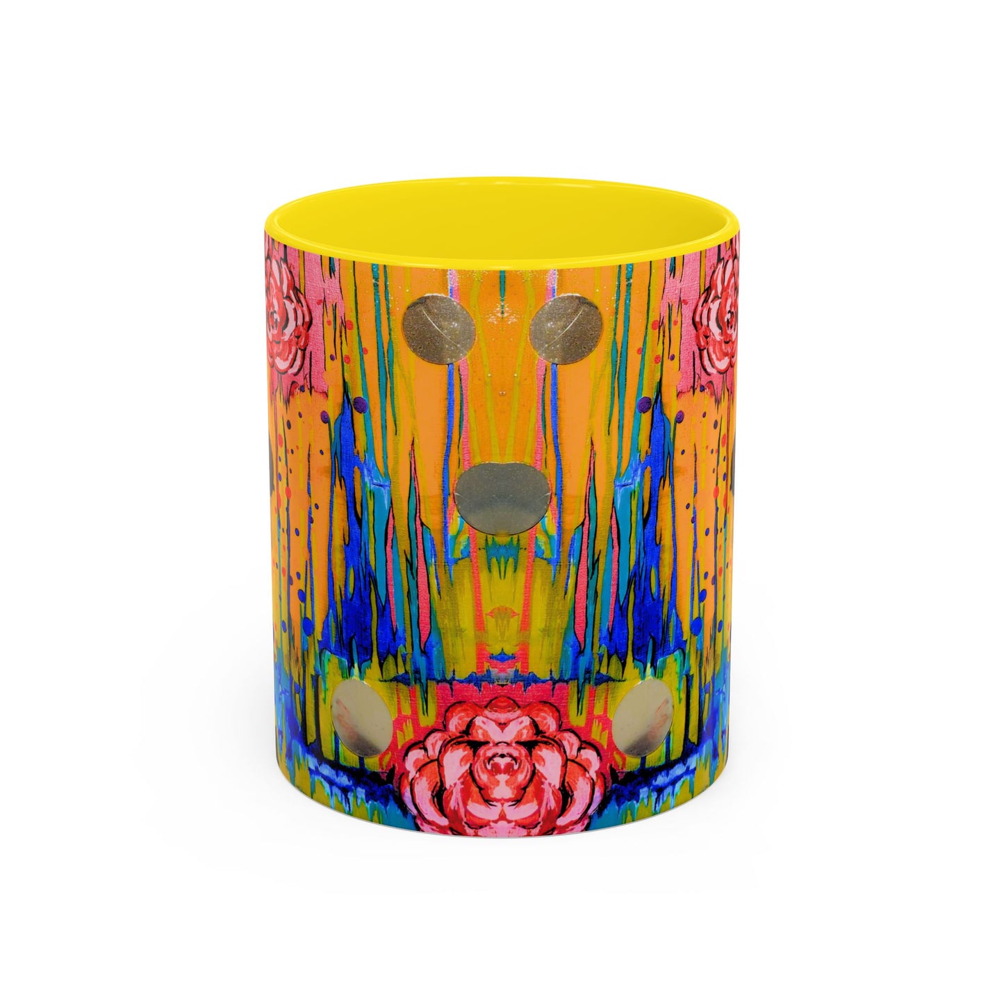Vibrant Drip Floral Accent Coffee Mug — Colorful Abstract Roses (11/15 oz)