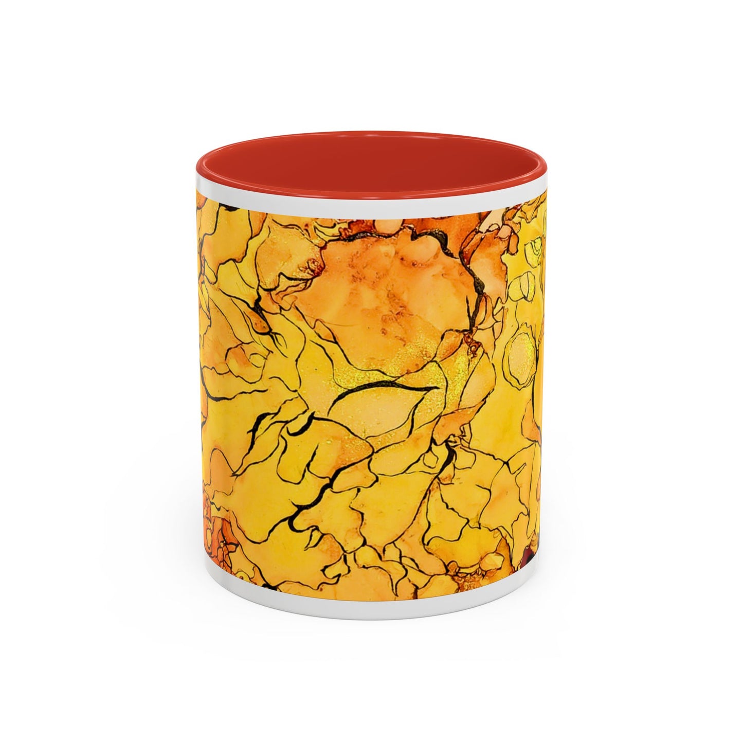 Yellow Floral Accent Coffee Mug – Bright Watercolor Peony Design (11/15oz)