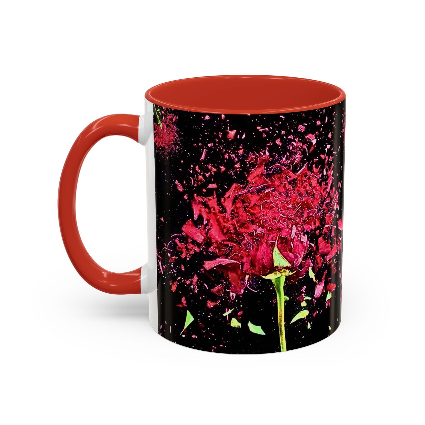 Black Floral Splash Coffee Mug — Red Rose Explosion Accent Mug (11/15oz)