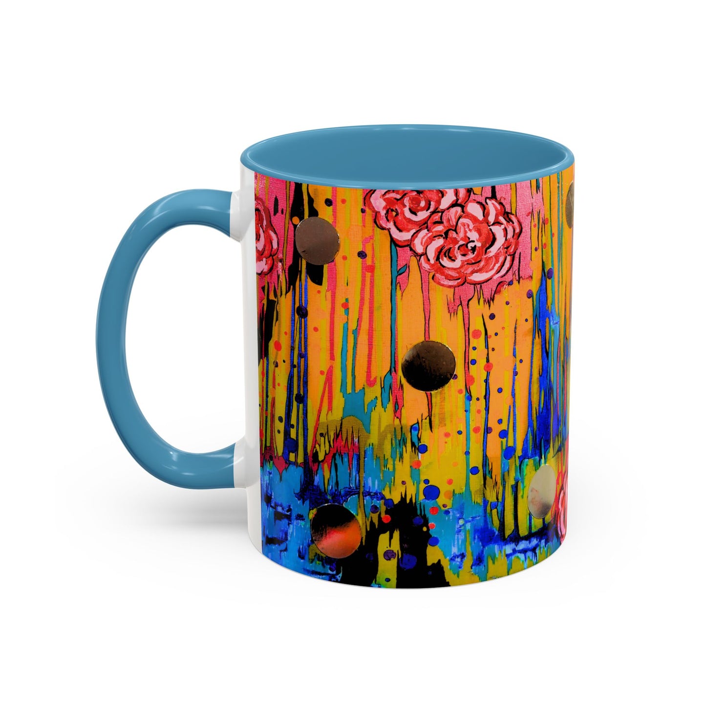 Vibrant Drip Floral Accent Coffee Mug — Colorful Abstract Roses (11/15 oz)