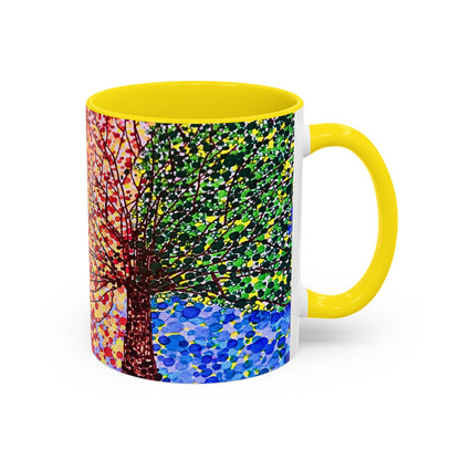 Accent Coffee Mug - Colorful Pointillist Tree Art Cup (11/15 oz)