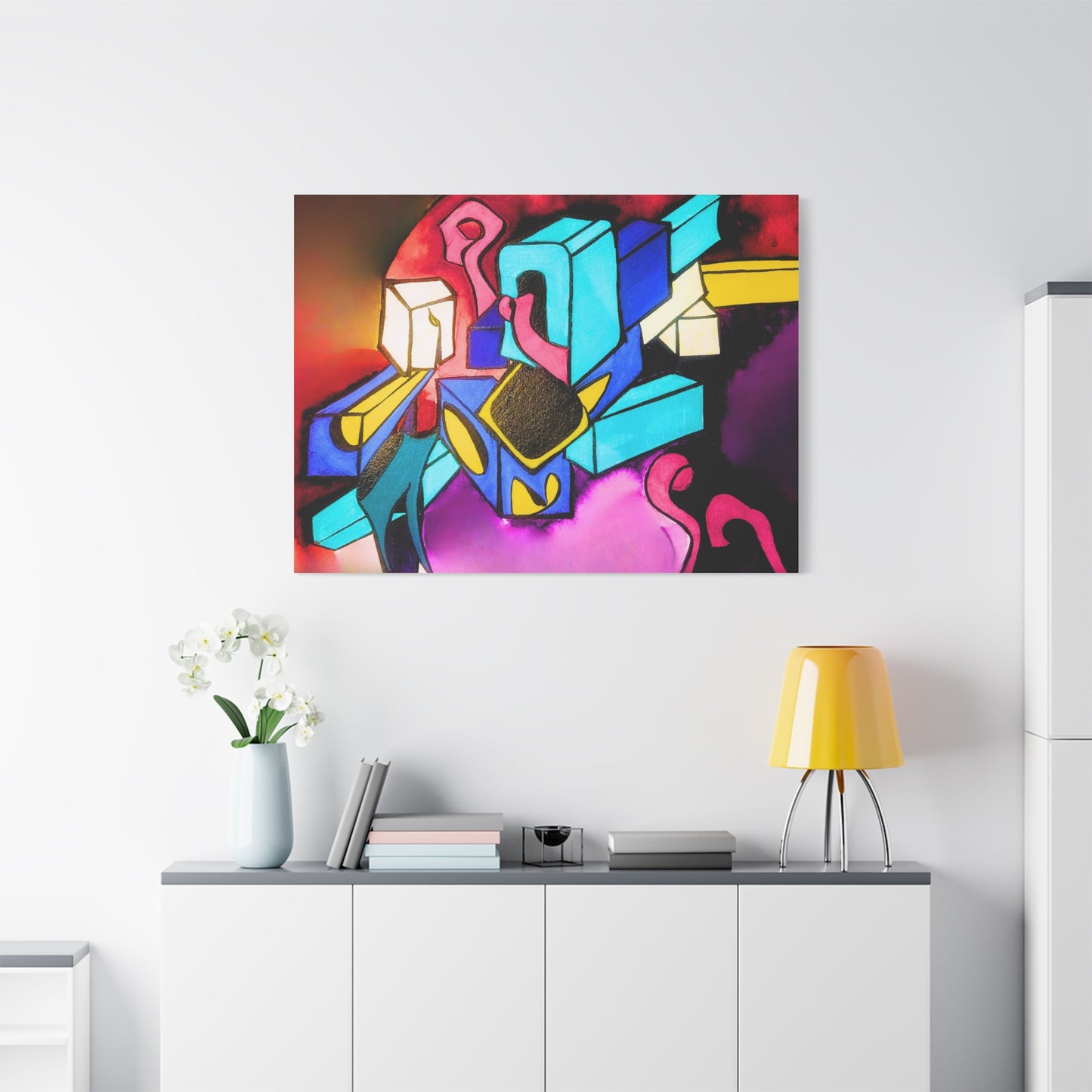 Abstract Neon Geometric Canvas Print