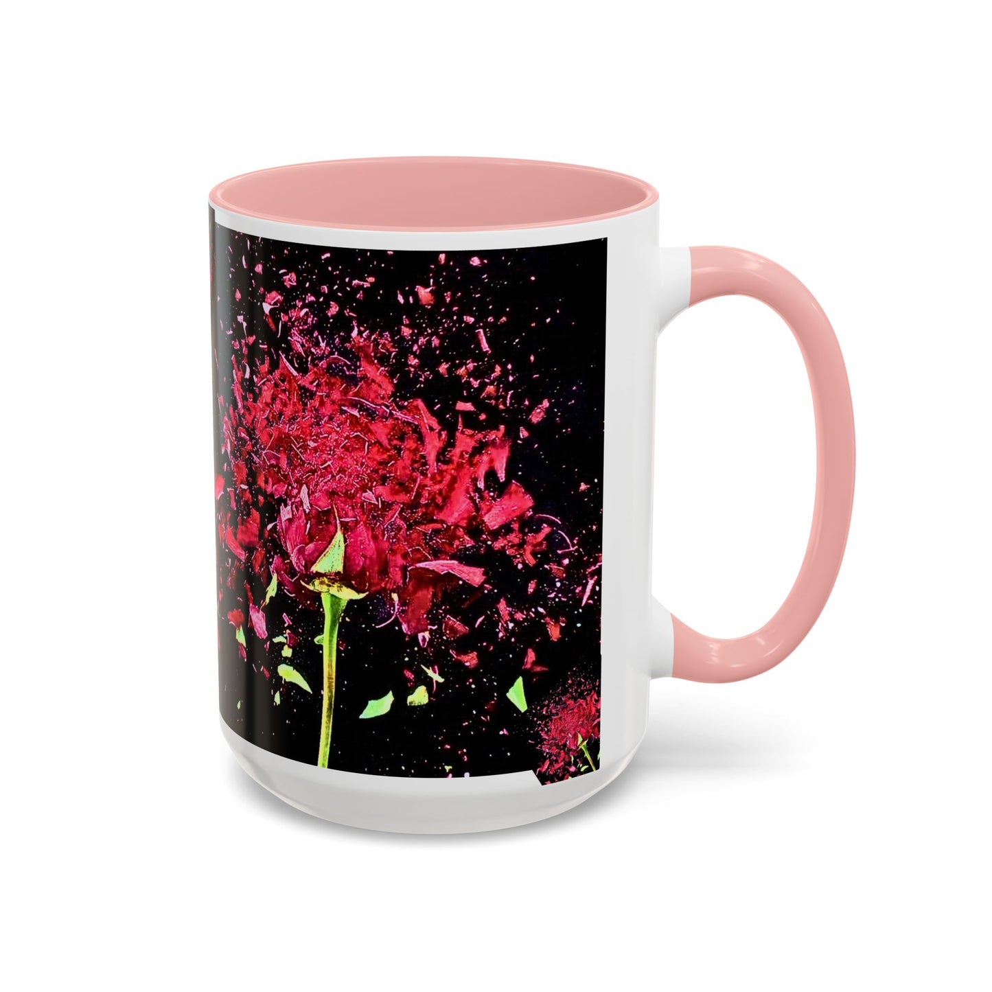 Black Floral Splash Coffee Mug — Red Rose Explosion Accent Mug (11/15oz)