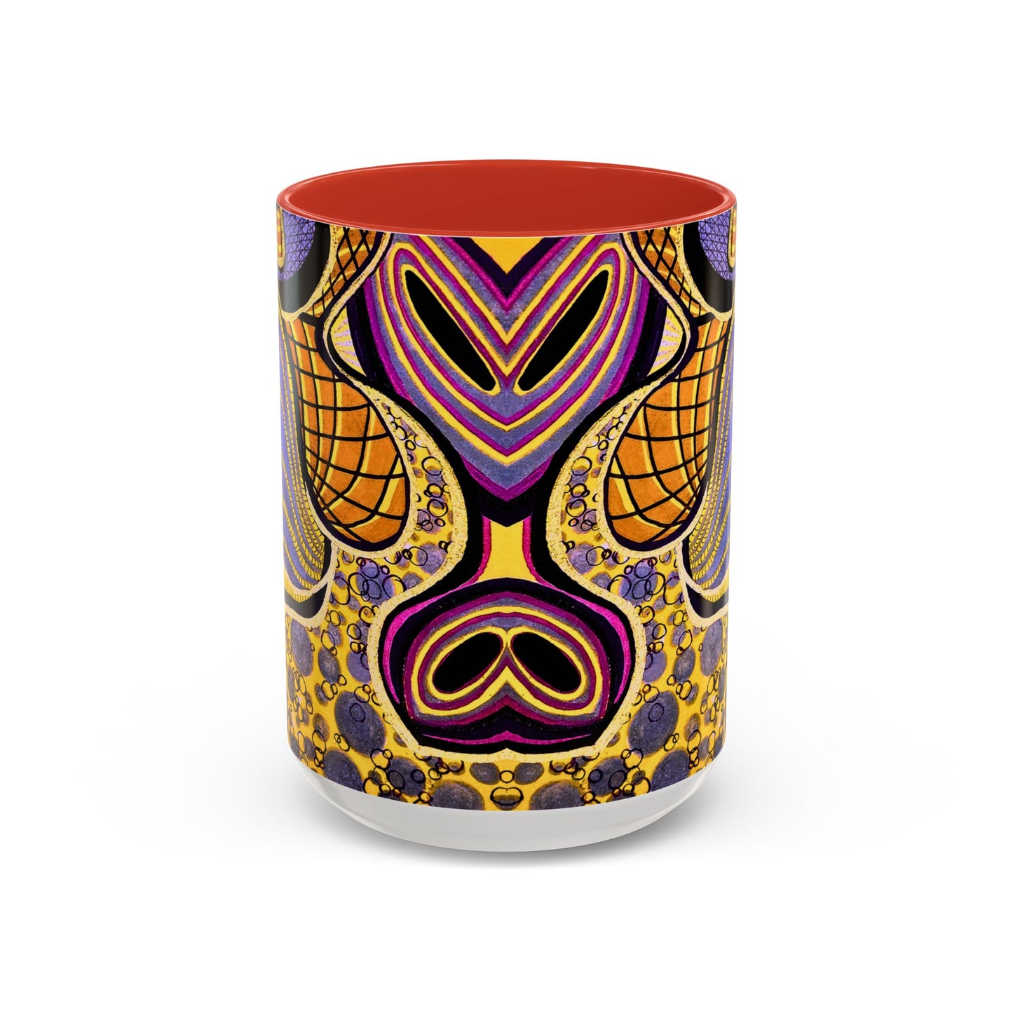Psychedelic Seashells Accent Coffee Mug — Vibrant Purple & Gold Ocean Pattern (11/15oz)