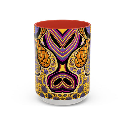 Psychedelic Seashells Accent Coffee Mug — Vibrant Purple & Gold Ocean Pattern (11/15oz)