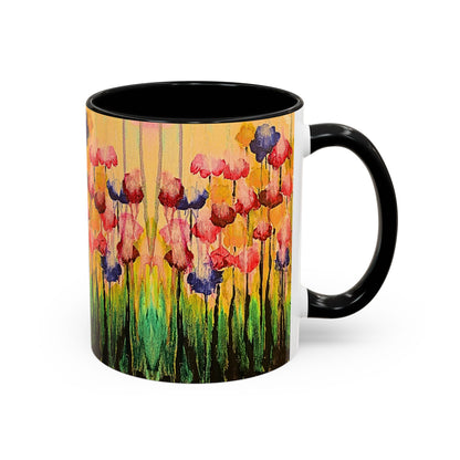 Floral Watercolor Accent Coffee Mug — Colorful Spring Poppy Art (11/15 oz)