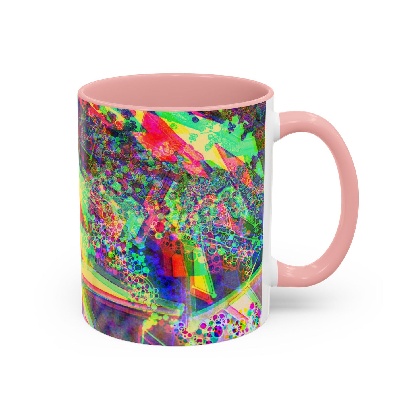 Psychedelic Geometric Accent Coffee Mug — Vibrant Neon Art Design (11/15oz)
