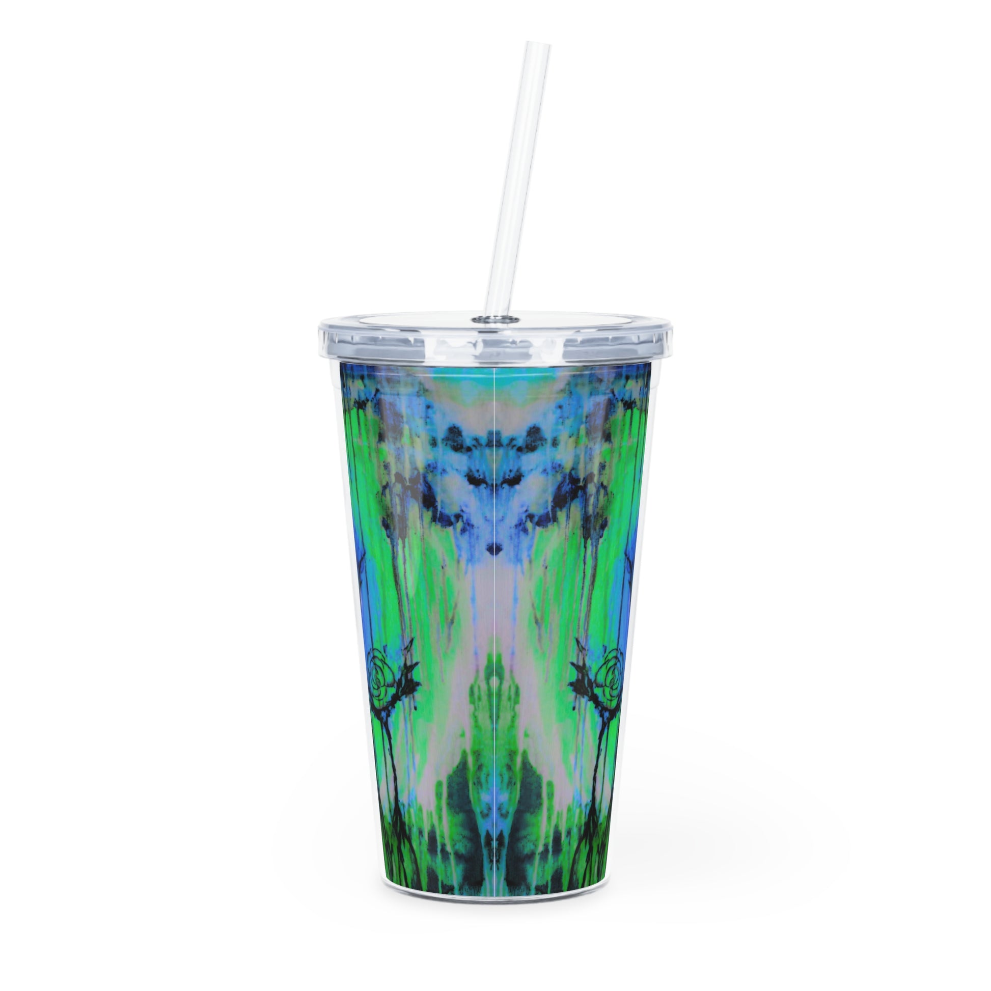 Tumbler with tie-dye design on a white background