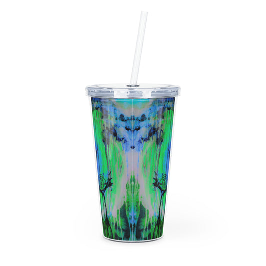 Tumbler with tie-dye design on a white background