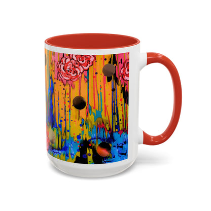 Vibrant Drip Floral Accent Coffee Mug — Colorful Abstract Roses (11/15 oz)