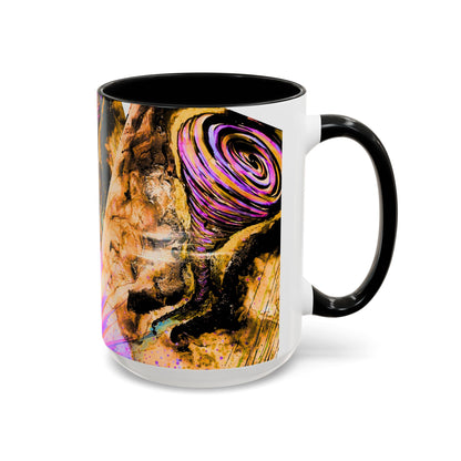 Mug with abstract design featuring a spiral pattern on a white background