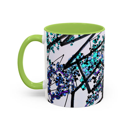 Blue Botanical Accent Coffee Mug — Teal Floral Abstract 11/15oz