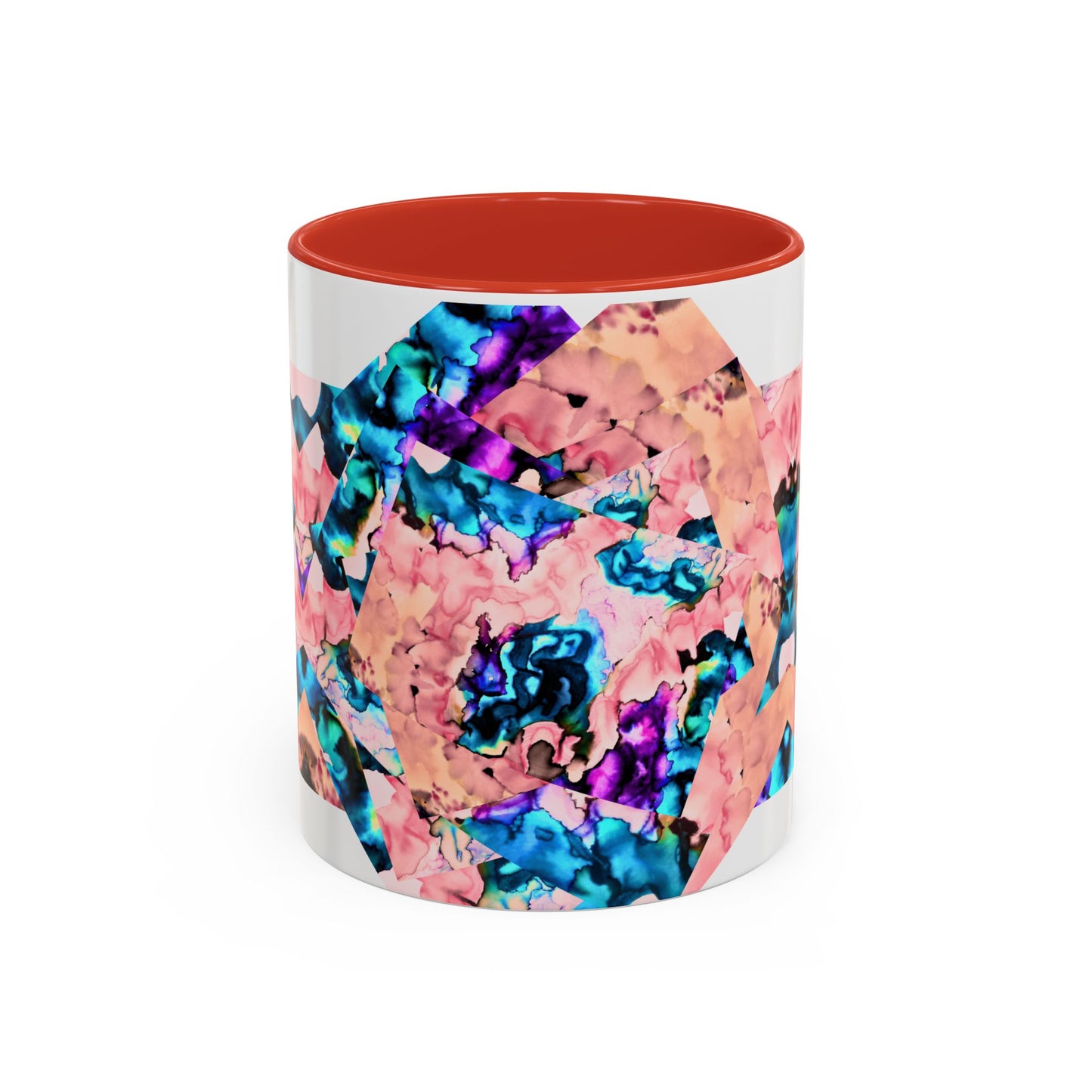 Abstract Gemstone Accent Coffee Mug — Pink & Teal Marble Art
