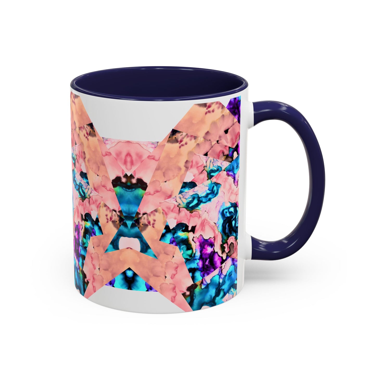 Abstract Gemstone Accent Coffee Mug — Pink & Teal Marble Art