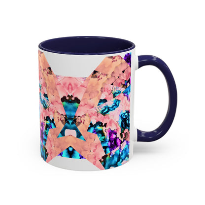 Abstract Gemstone Accent Coffee Mug — Pink & Teal Marble Art