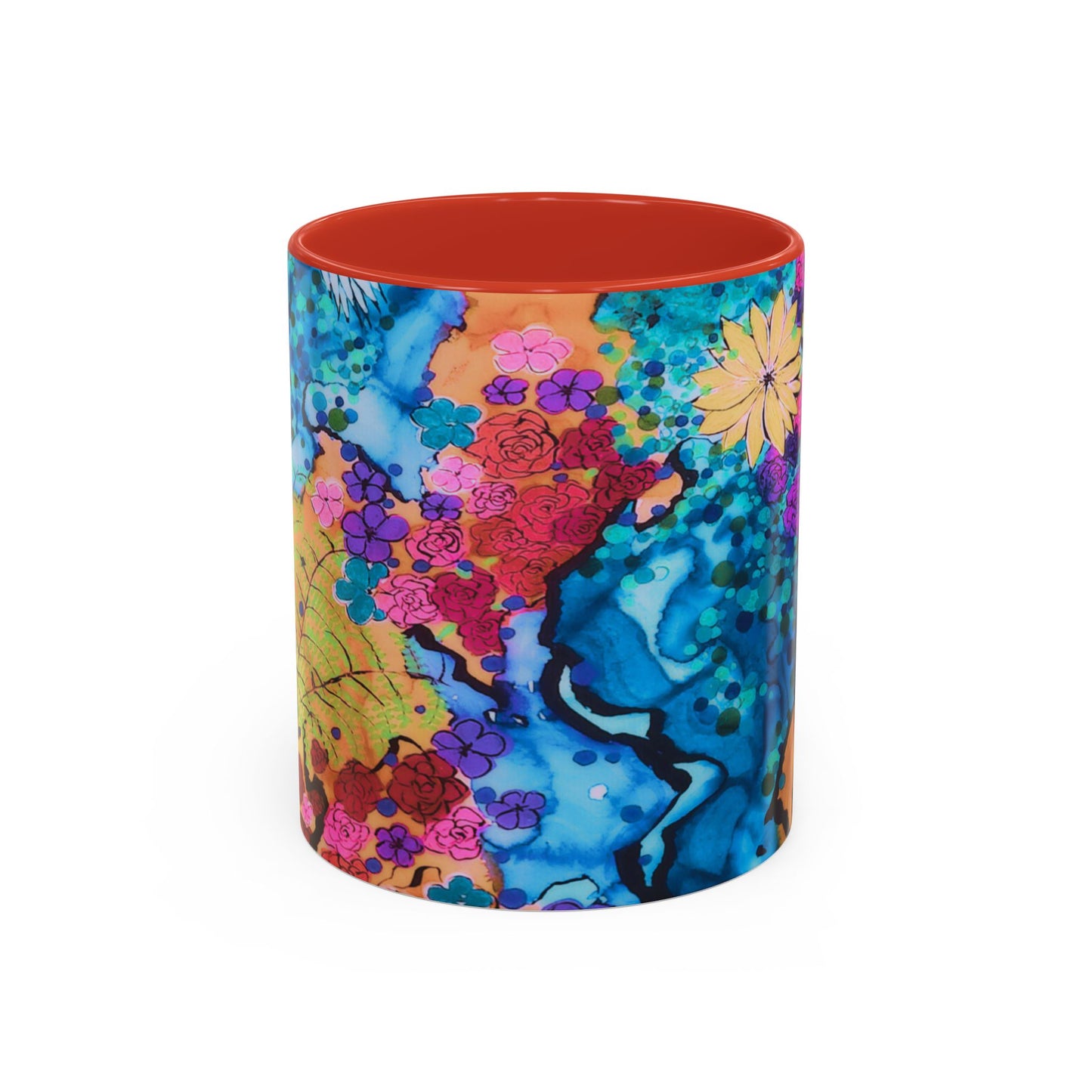 Vibrant Floral Watercolor Accent Coffee Mug