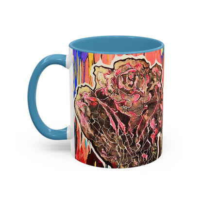 Abstract Floral Accent Coffee Mug — Vibrant Rose Art Ceramic Mug (11/15 oz)