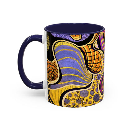 Psychedelic Seashells Accent Coffee Mug — Vibrant Purple & Gold Ocean Pattern (11/15oz)