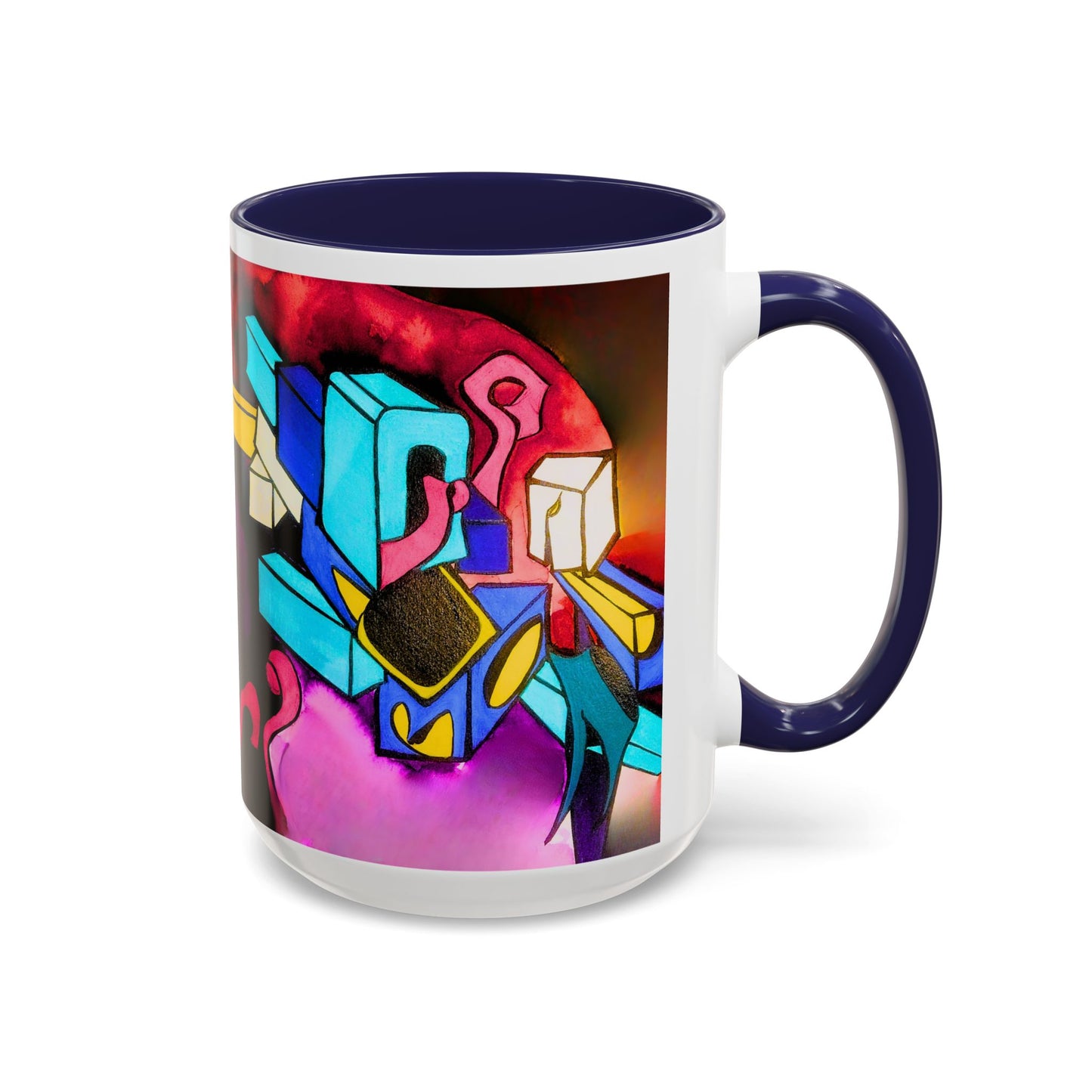 Abstract Neon Art Coffee Mug — Colorful Geometric Accent Mug