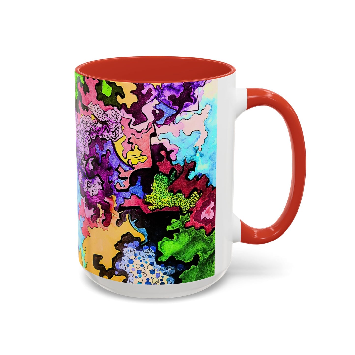 Psychedelic Abstract Accent Coffee Mug — Colorful Inkblot Art (11/15oz)