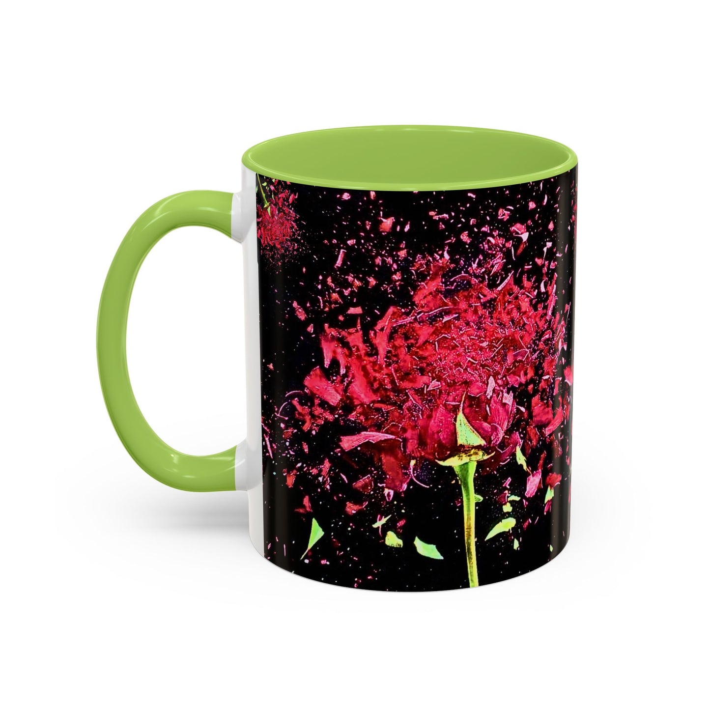 Black Floral Splash Coffee Mug — Red Rose Explosion Accent Mug (11/15oz)