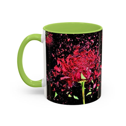 Black Floral Splash Coffee Mug — Red Rose Explosion Accent Mug (11/15oz)