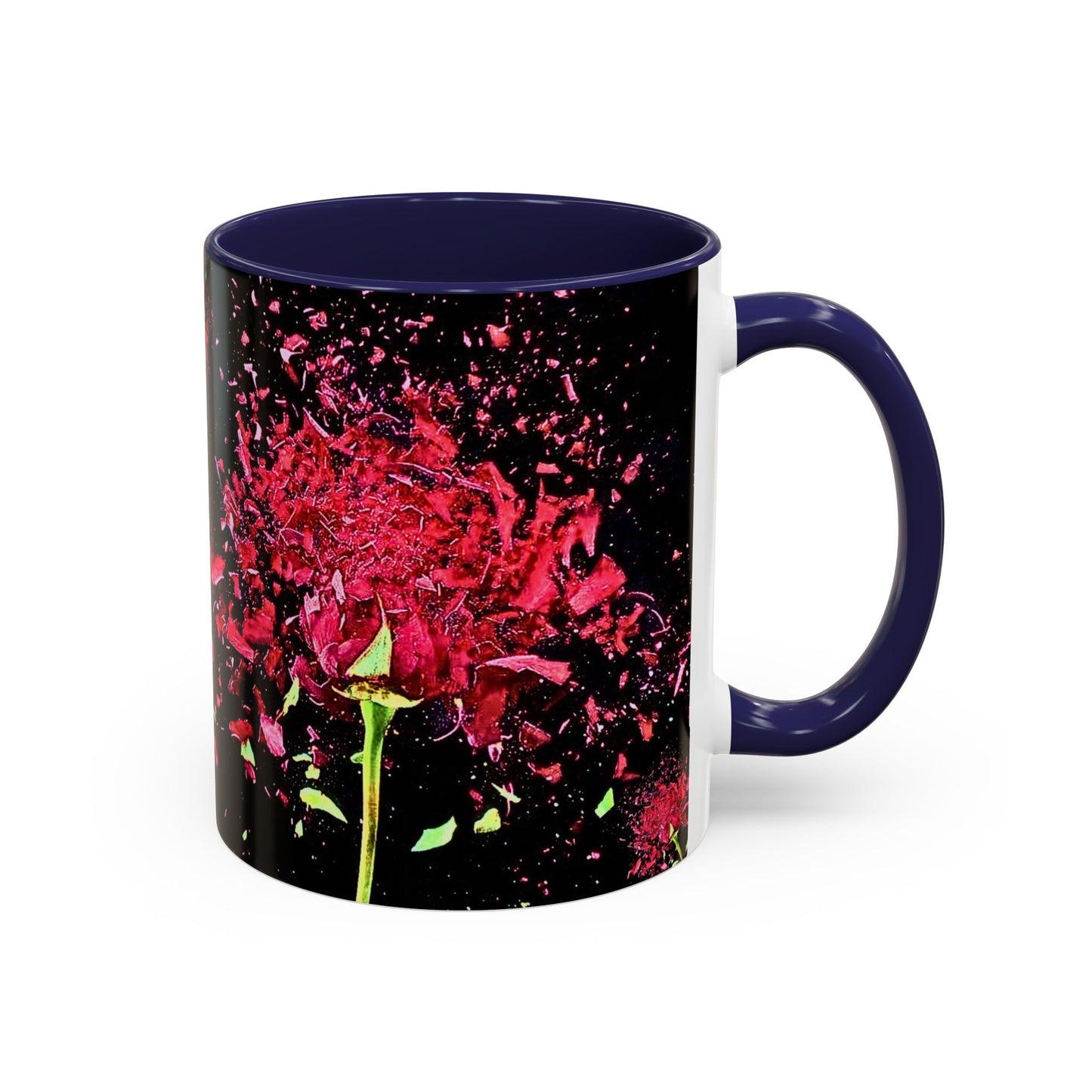 Black Floral Splash Coffee Mug — Red Rose Explosion Accent Mug (11/15oz)