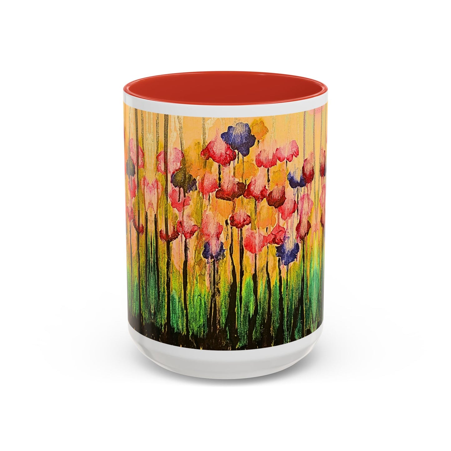 Floral Watercolor Accent Coffee Mug — Colorful Spring Poppy Art (11/15 oz)