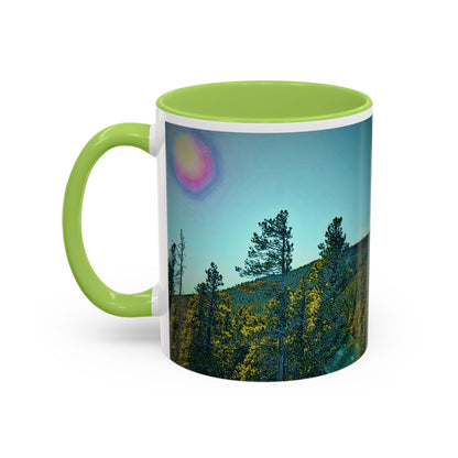 Scenic Pine Forest Accent Coffee Mug — Sunrise Landscape 11/15oz