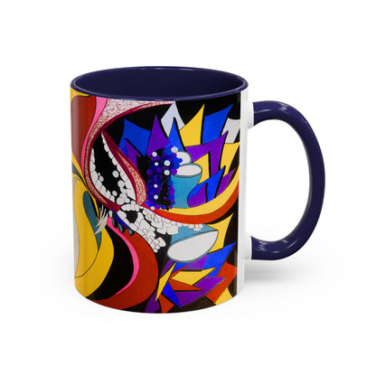 Abstract Colorful Face Accent Coffee Mug — Bold Pop Art Ceramic Gift