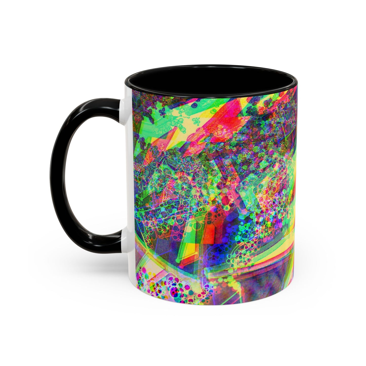 Psychedelic Geometric Accent Coffee Mug — Vibrant Neon Art Design (11/15oz)