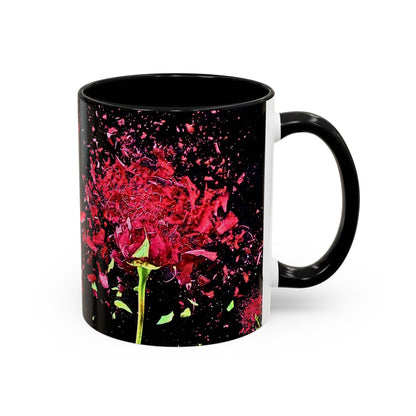 Black Floral Splash Coffee Mug — Red Rose Explosion Accent Mug (11/15oz)