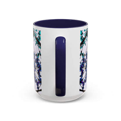 Blue Botanical Accent Coffee Mug — Teal Floral Abstract 11/15oz