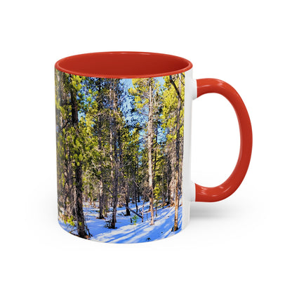 Pine Forest Snow Accent Coffee Mug – Scenic Nature Photography 11/15oz