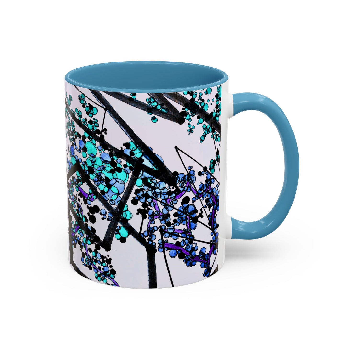 Blue Botanical Accent Coffee Mug — Teal Floral Abstract 11/15oz