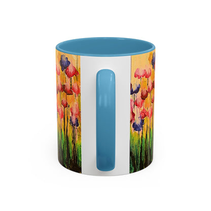 Floral Watercolor Accent Coffee Mug — Colorful Spring Poppy Art (11/15 oz)