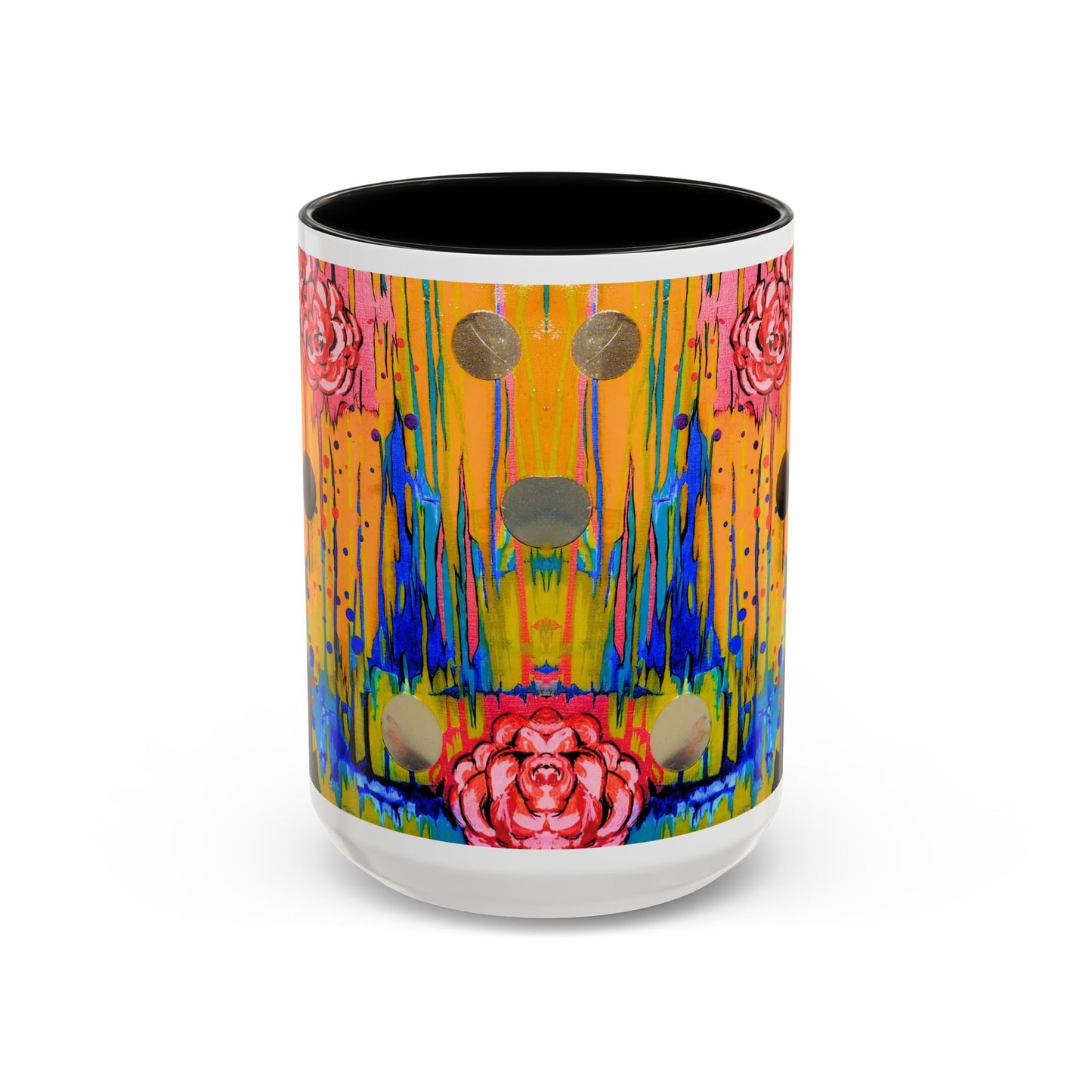 Vibrant Drip Floral Accent Coffee Mug — Colorful Abstract Roses (11/15 oz)
