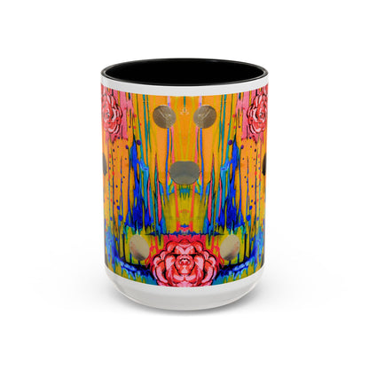 Vibrant Drip Floral Accent Coffee Mug — Colorful Abstract Roses (11/15 oz)