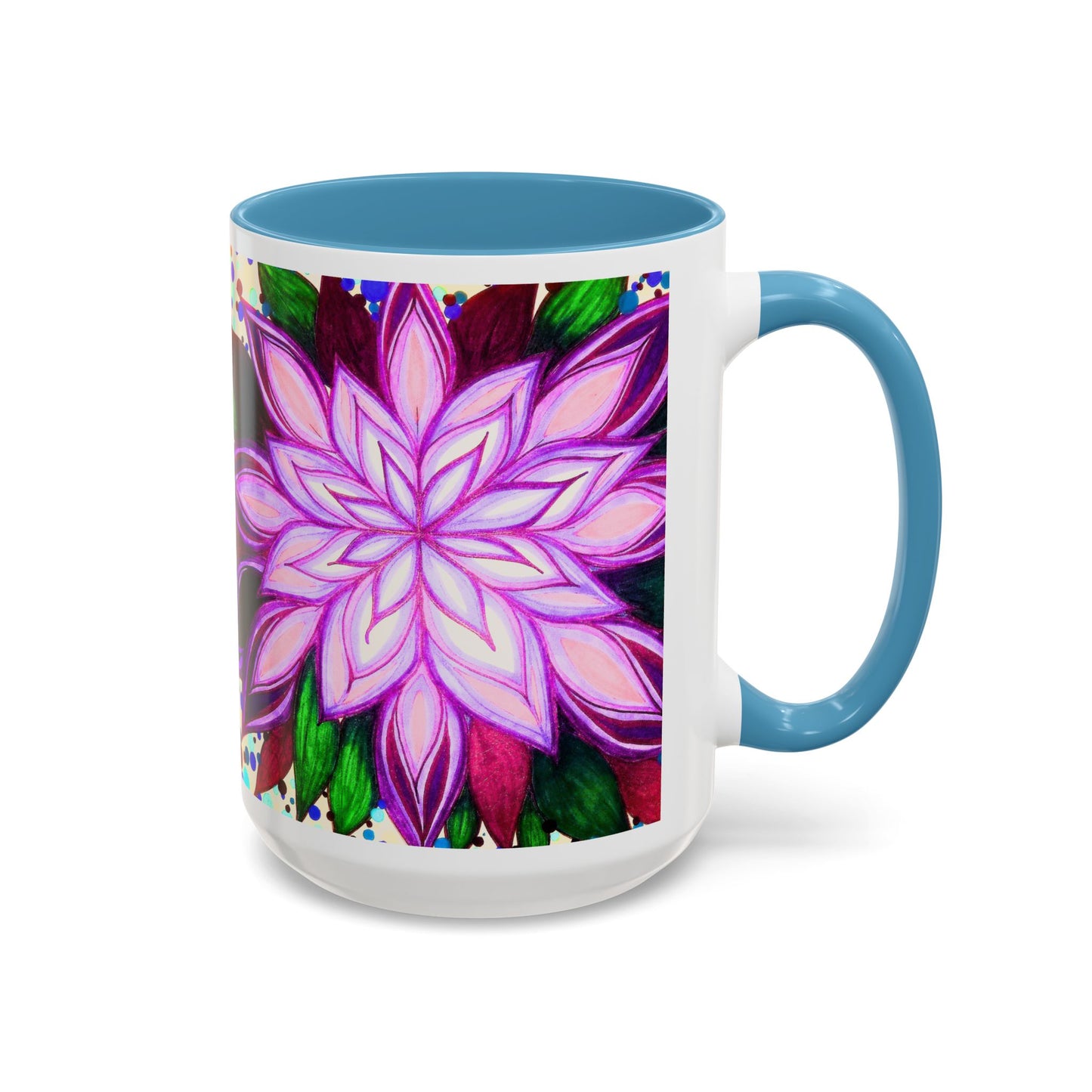 Floral Lotus Accent Coffee Mug — Purple Mandala 11/15oz