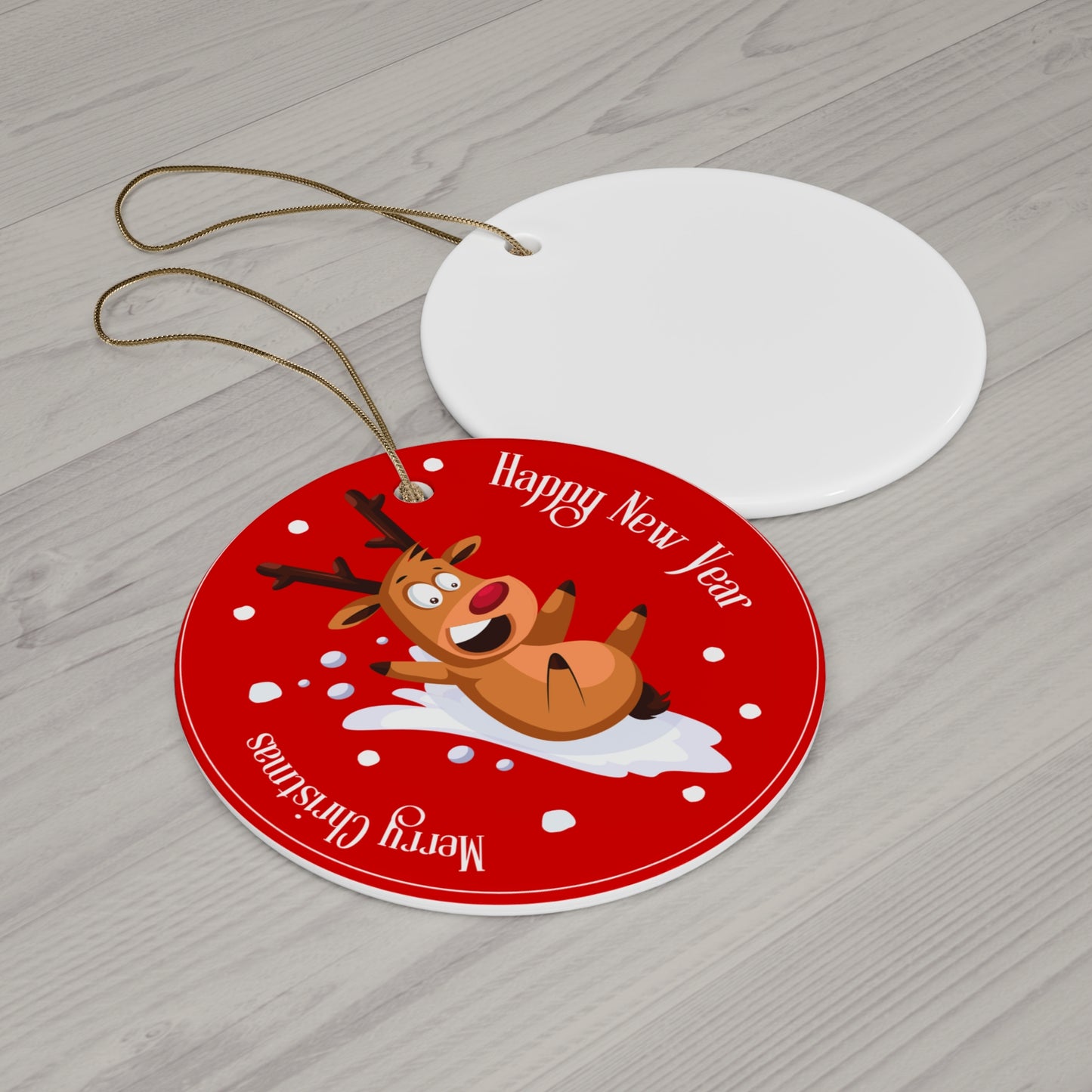Round Ceramic Cute Reindeer Ornament
