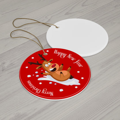 Round Ceramic Cute Reindeer Ornament