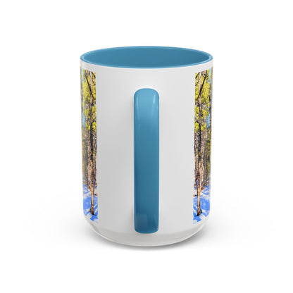 Pine Forest Snow Accent Coffee Mug – Scenic Nature Photography 11/15oz