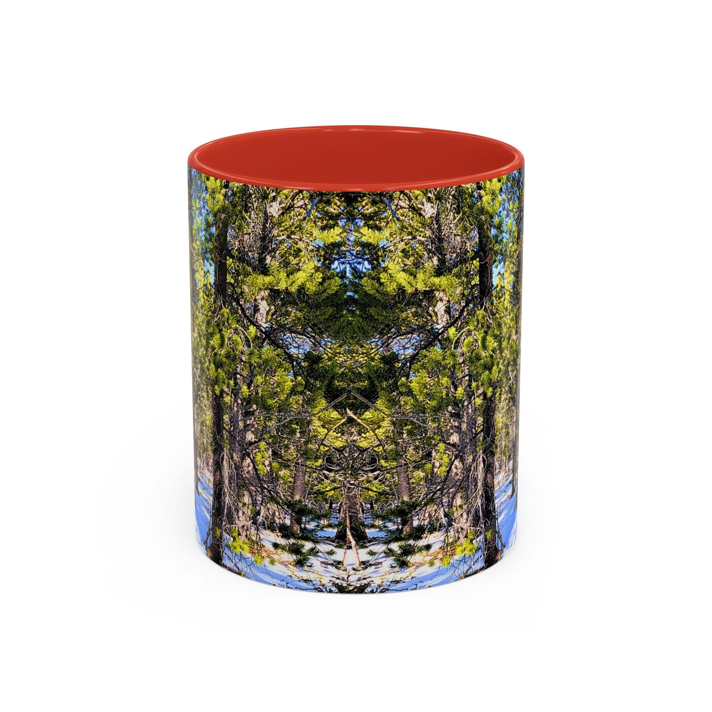 Pine Forest Snow Accent Coffee Mug – Scenic Nature Photography 11/15oz