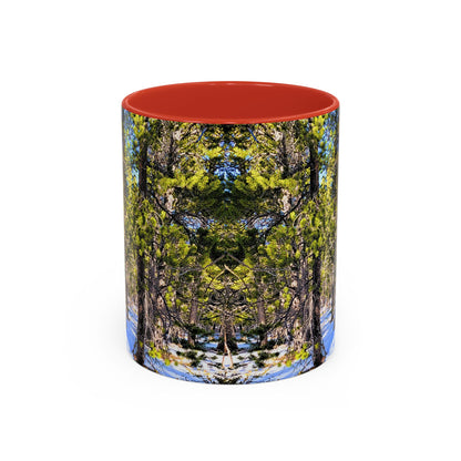 Pine Forest Snow Accent Coffee Mug – Scenic Nature Photography 11/15oz