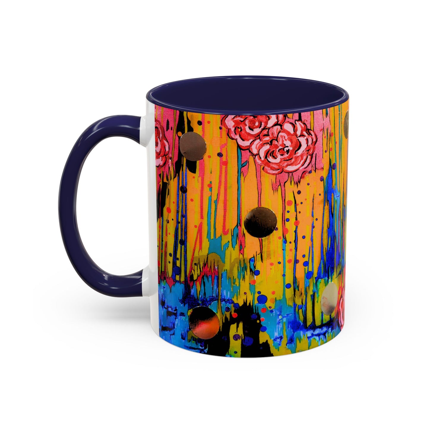 Vibrant Drip Floral Accent Coffee Mug — Colorful Abstract Roses (11/15 oz)