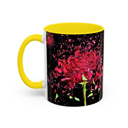 Black Floral Splash Coffee Mug — Red Rose Explosion Accent Mug (11/15oz)